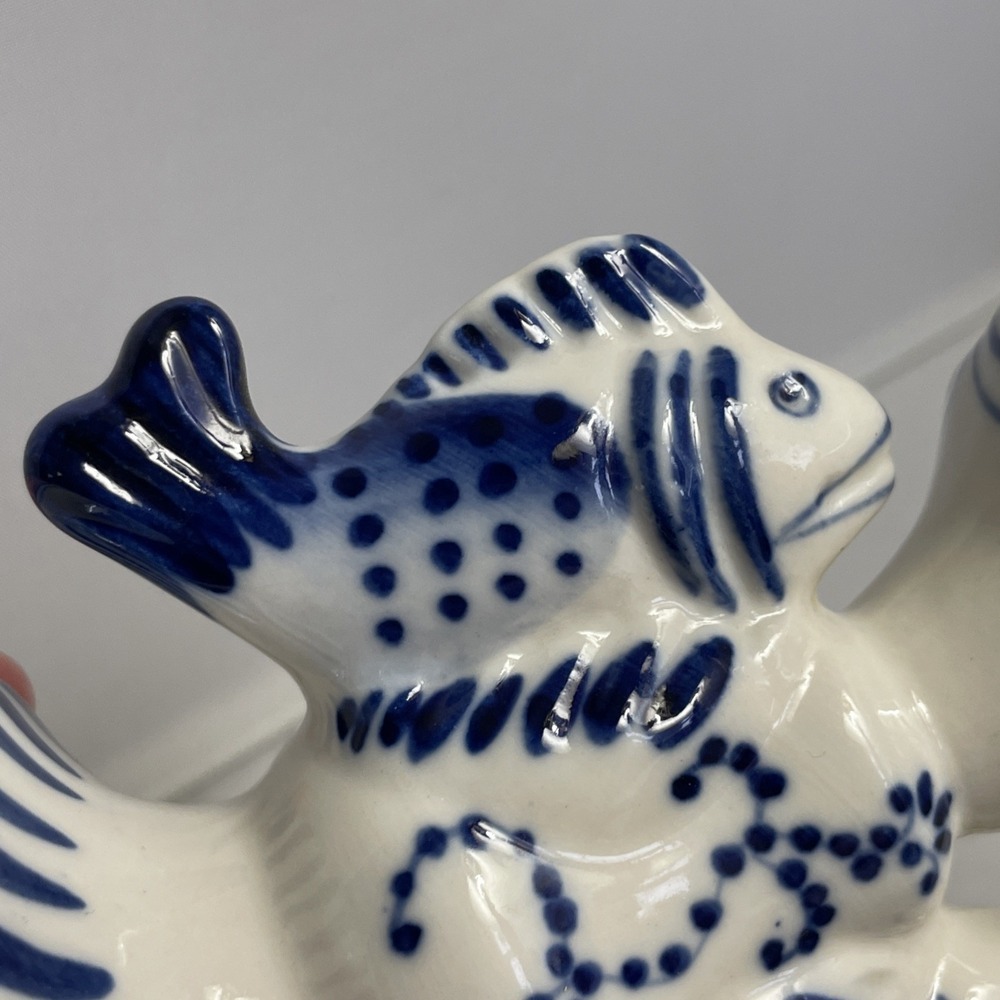 Gzhel Porcelain Russian Candlestick Hand Painted Blue & White Fish Theme Vintage - Picture 4 of 13